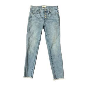 Madewell 9” High Rise Skinny Crop Jeans Light Wash Raw Hem Button Fly Size 26